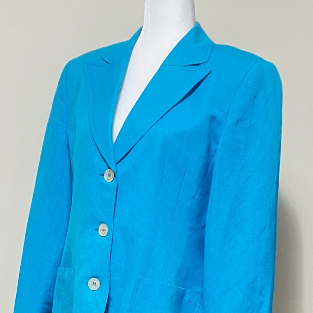 Giorgio Sant’ Angelo NEW Sky Blue Linen Rayon 3 Button Spring Blazer Jacket 10 - Picture 7 of 14